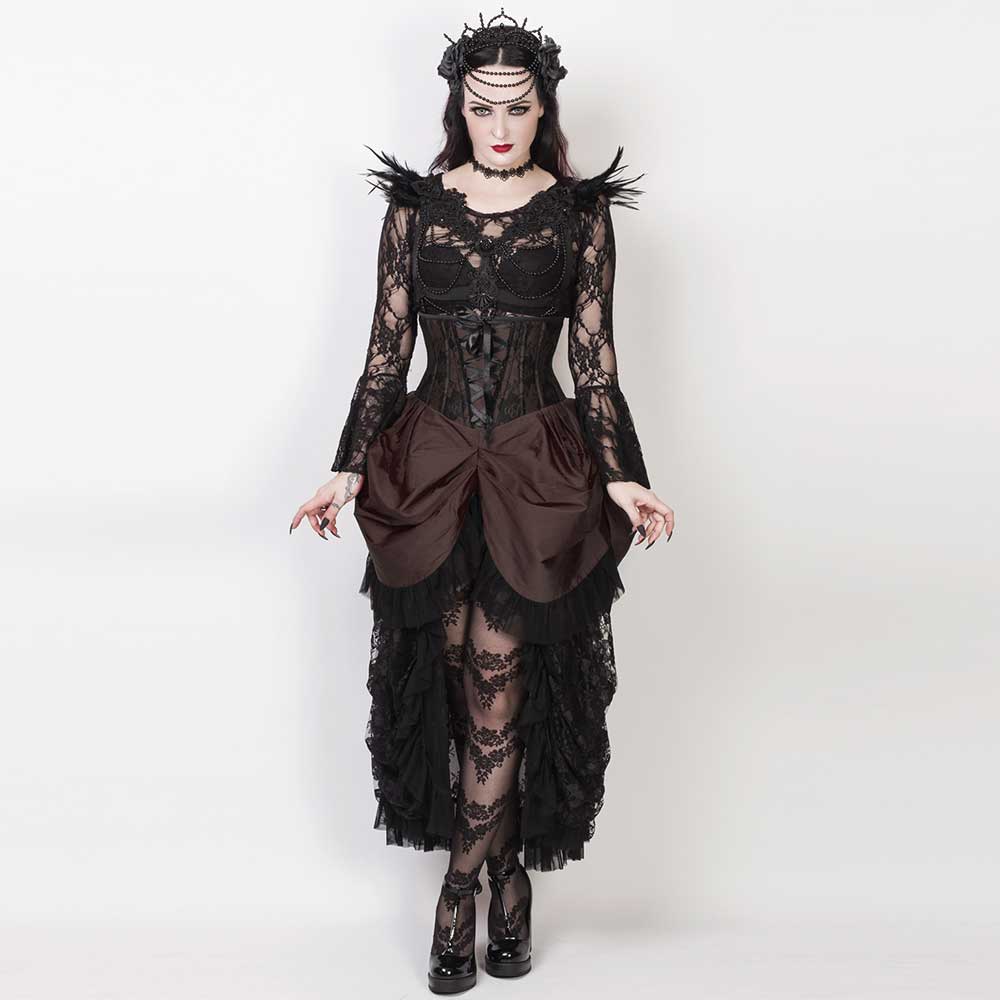 Attitude Corsets - Burlesque underbust corset Hoch niedriger Rock - Braun